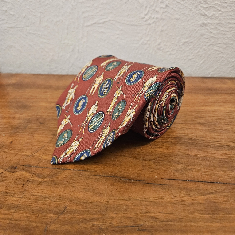 Vintage Tommy Hilfiger Classic 100% Silk Neck Tie Ski Skier Design Made In USA